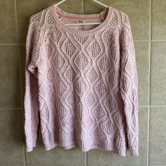 Sonoma Life + Style Chunky Cable Knit Sweater Women’s Size Medium Pink White - Picture 1 of 9